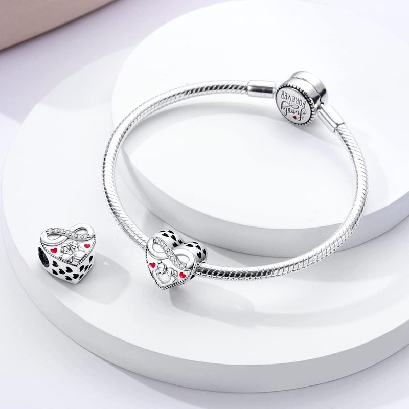 MULA 925 Sterling Silver Charms for Bracelets and Necklaces Lucky Home Happy Family Forever Love Mom Beads Dangle Pendants Jewelry for Women - Image 2